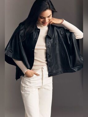 NWT Size XXS/XS -Pilcro Weston Cape Denim Boyfriend Jacket Faux Leather (US$148)